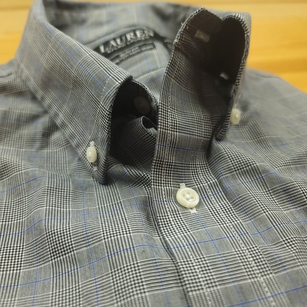 Lauren Ralph‎ Lauren Black Label Mens 17 34/35 Slim Fit Stretch Plaid Shirt